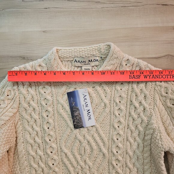 NWT Aran Mor 100% Wool Cable Knit Cream/Ivory Women's Sweater Size M - Picture 8 of 13